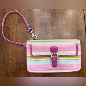 Coach Vintage Soho Stripe Multicolor Wristlet w/ Pink Leather Trim